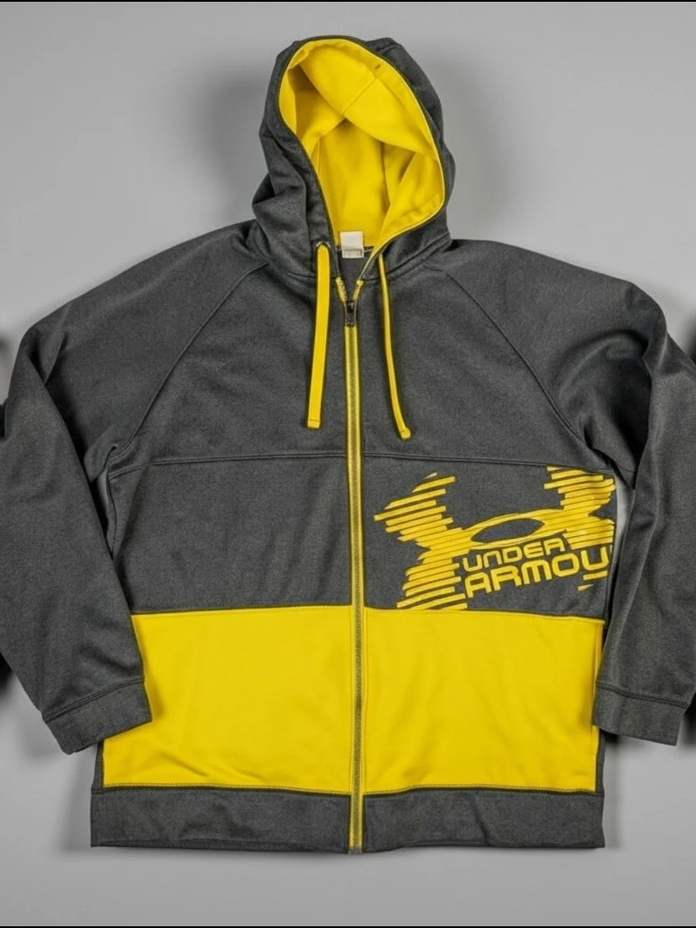 Under Armour Color Block Full Zip Hoodie Mens L Yellow Grey‎